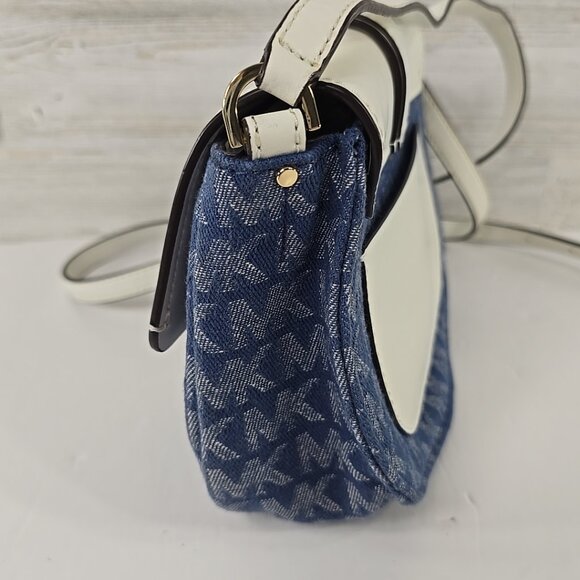 MICHAEL KORS Lillian SMALL CROSSBODY HandBag Purse Denim Blue White Pockets *VGC - Picture 5 of 16
